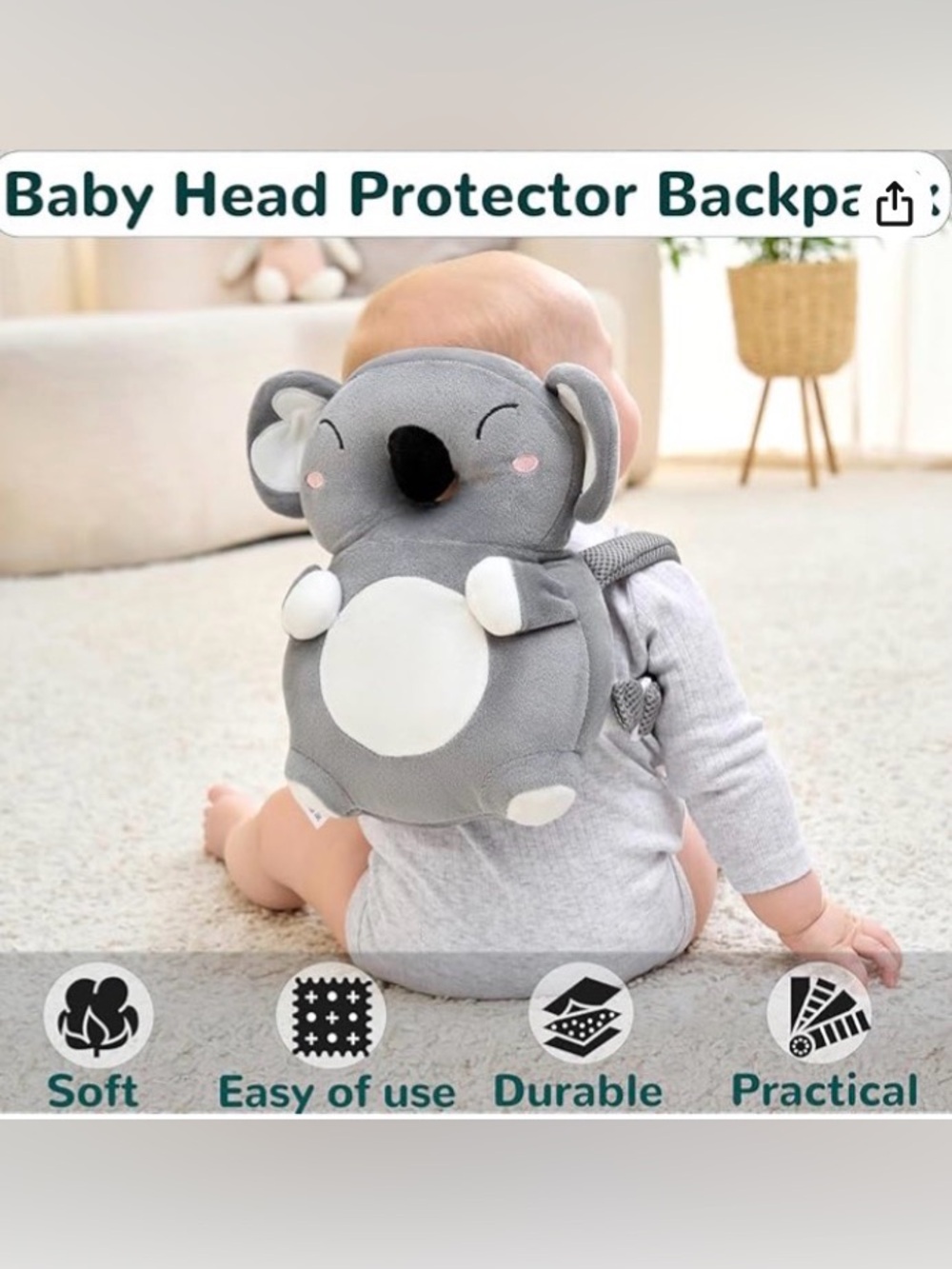 Plush Koala Baby Head Protector Backpack for Early Walking Toddler
